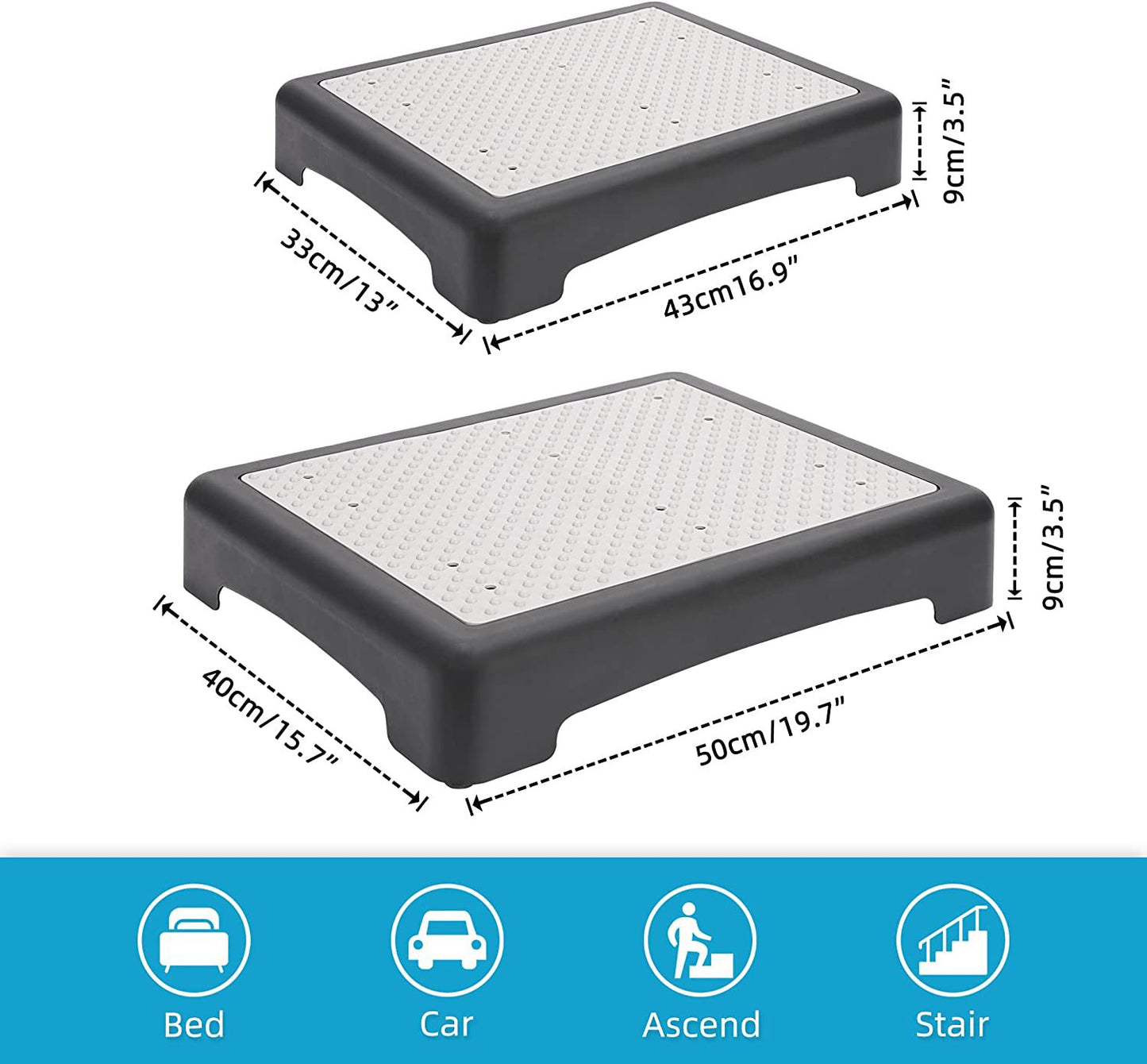 Portable Outdoor Half Step Stool Non-Slip Mobility Aid Compact Platform 43x33cm for Bath Home & Car Use White Base with Blue Top Mat