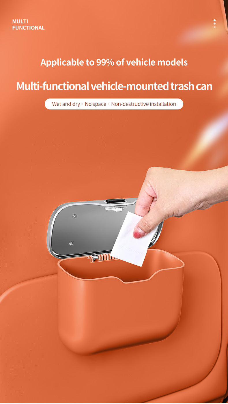 Car Trash Can Hanging Rubbish Bin with Lid Waterproof Leather Vehicle Organiser Storage Box for Door Seat Back Console Orange