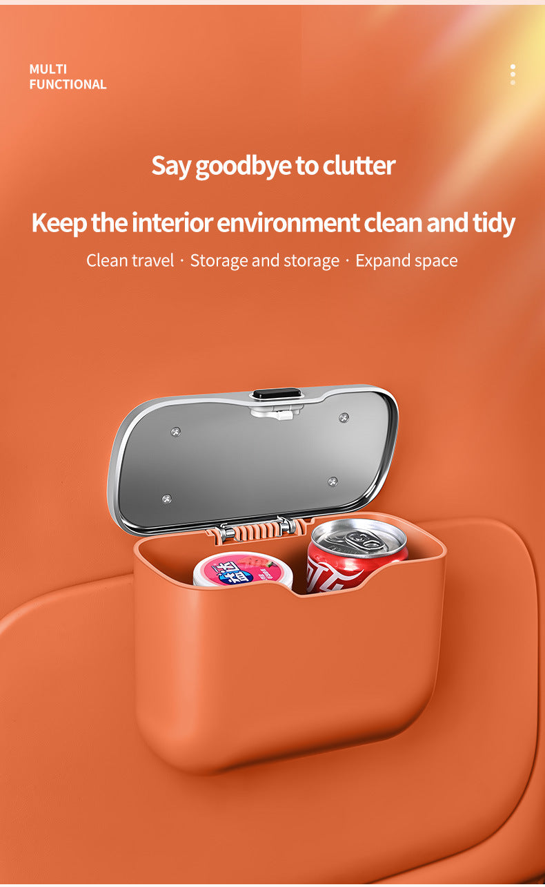 Car Trash Can Hanging Rubbish Bin with Lid Waterproof Leather Vehicle Organiser Storage Box for Door Seat Back Console Brown