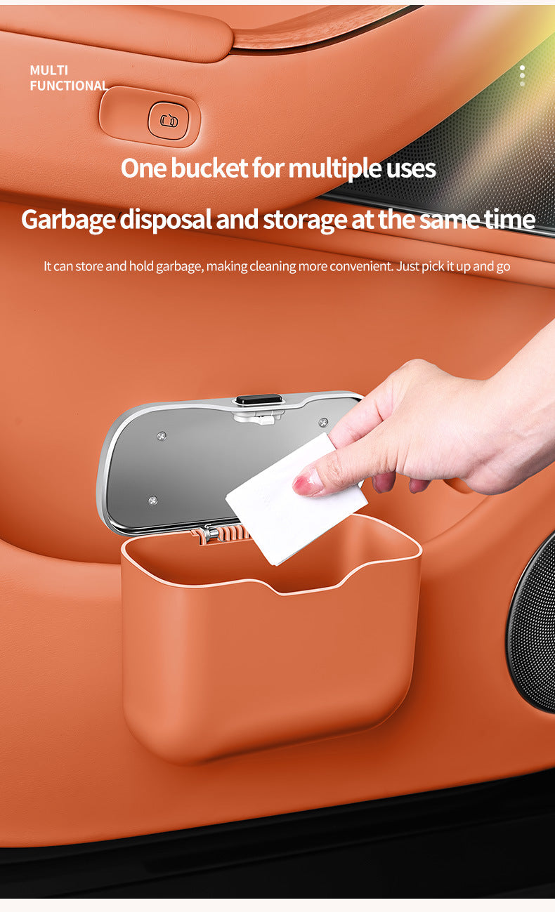 Car Trash Can Hanging Rubbish Bin with Lid Waterproof Leather Vehicle Organiser Storage Box for Door Seat Back Console Brown