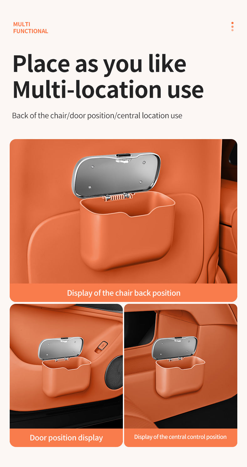 Car Trash Can Hanging Rubbish Bin with Lid Waterproof Leather Vehicle Organiser Storage Box for Door Seat Back Console Beige
