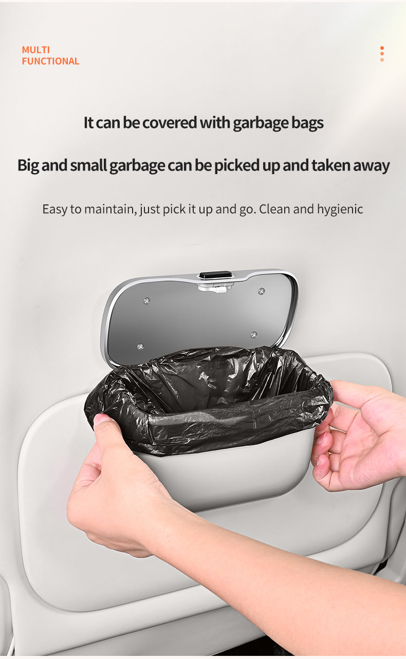 Car Trash Can Hanging Rubbish Bin with Lid Waterproof Leather Vehicle Organiser Storage Box for Door Seat Back Console Beige