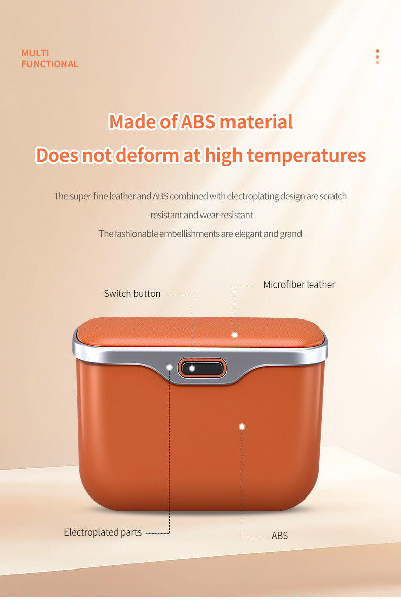 Car Trash Can Hanging Rubbish Bin with Lid Waterproof Leather Vehicle Organiser Storage Box for Door Seat Back Console Beige