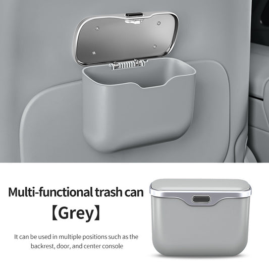 Car Trash Can Hanging Rubbish Bin with Lid Waterproof Leather Vehicle Organiser Storage Box for Door Seat Back Console Grey