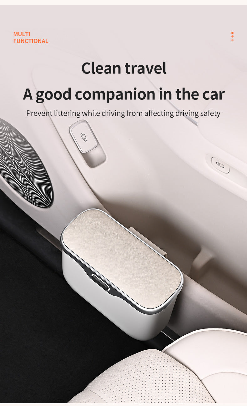 Car Trash Can Hanging Rubbish Bin with Lid Waterproof Leather Vehicle Organiser Storage Box for Door Seat Back Console Grey