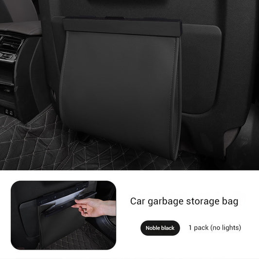 Car Trash Bag Hanging Leather Garbage Bin with Magnetic Closure Waterproof Vehicle Back Seat Organiser Leakproof Waste Storage Pocket Noble Black