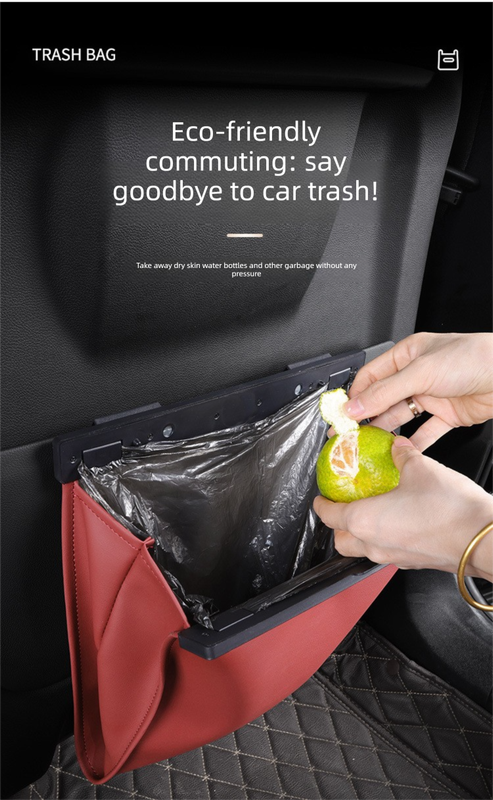 Car Trash Bag Hanging Leather Garbage Bin with Magnetic Closure Waterproof Vehicle Back Seat Organiser Leakproof Waste Storage Pocket Noble Black
