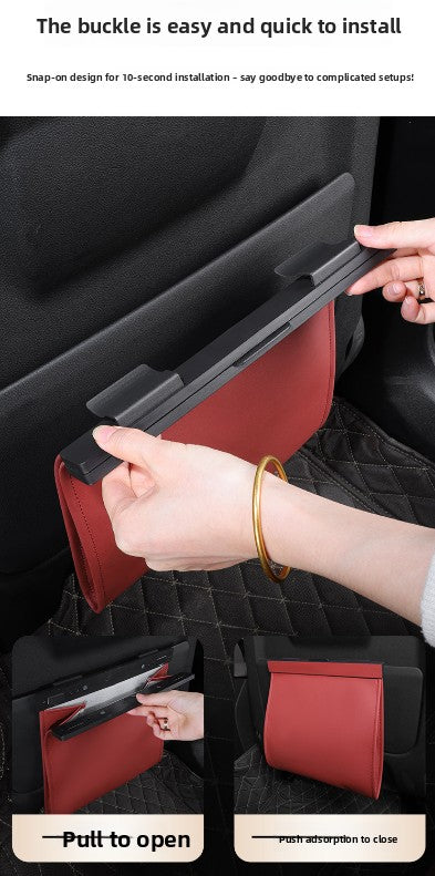Car Trash Bag Hanging Leather Garbage Bin with Magnetic Closure Waterproof Vehicle Back Seat Organiser Leakproof Waste Storage Pocket Crystal Brown