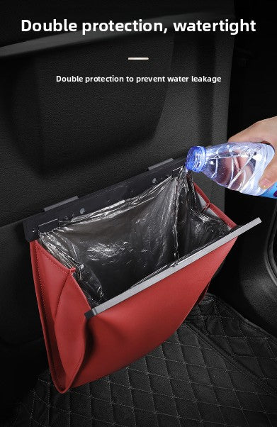 Car Trash Bag Hanging Leather Garbage Bin with Magnetic Closure Waterproof Vehicle Back Seat Organiser Leakproof Waste Storage Pocket Mocha Brown