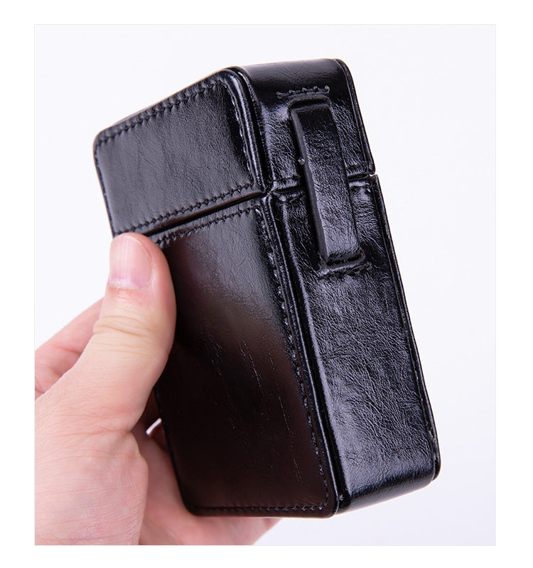 PU Leather Cigarette Case with Lighter Holder Hard Shell Storage Pouch Belt Loop Waist Bag for Standard Packs Blue Gift for Men