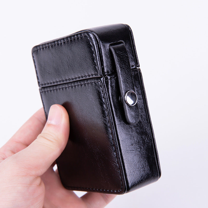 PU Leather Cigarette Case with Lighter Holder Hard Shell Storage Pouch Belt Loop Waist Bag for Standard Packs Black Gift for Men