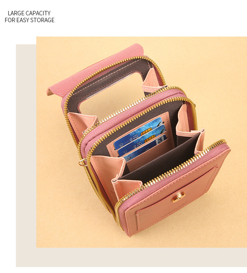 Women's Crossbody Phone Bag with Clear Touch Screen Window PU Leather Wallet Purse Multi-Pocket Shoulder Handbag Adjustable Strap Card Holder Reseda