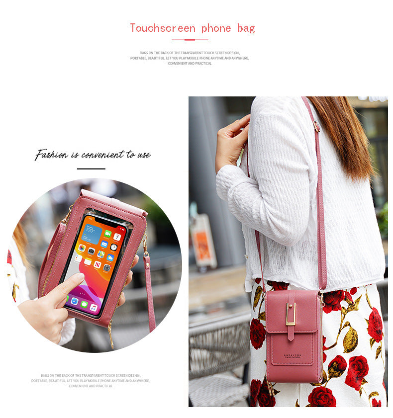 Women's Crossbody Phone Bag with Clear Touch Screen Window PU Leather Wallet Purse Multi-Pocket Shoulder Handbag Adjustable Strap Card Holder Pale pink