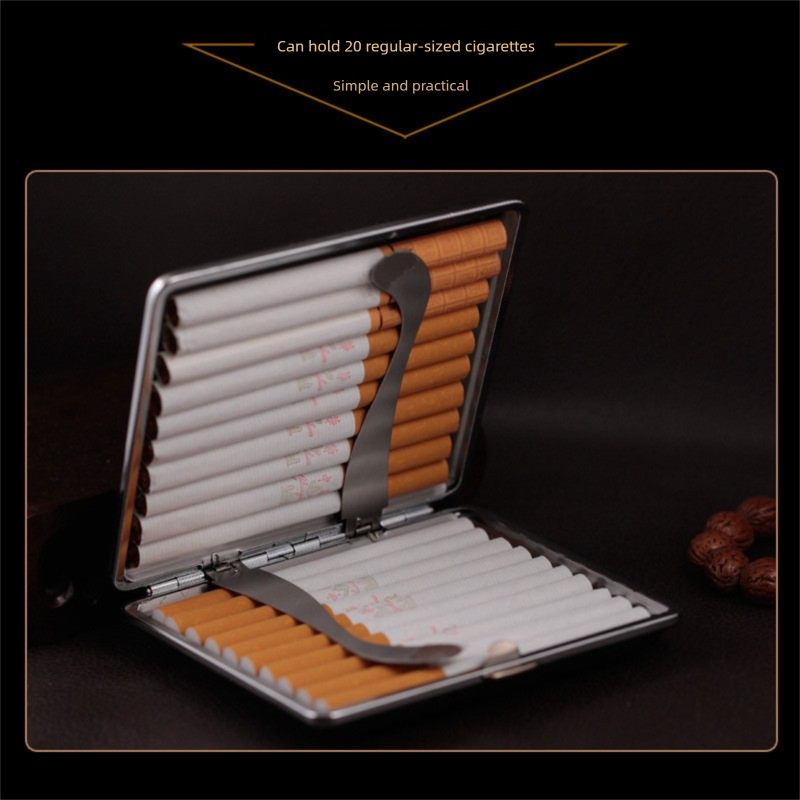 Genuine Leather Cigarette Case Holder 20 Stick Capacity Retro Vintage Style Stainless Steel Frame Pocket Box Mens Gift Dark Green