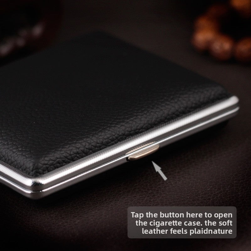 Genuine Leather Cigarette Case Coffee Brown Crocodile Pattern 20 Stick Capacity Retro Vintage Style Metal Frame Pocket Box Mens Gift