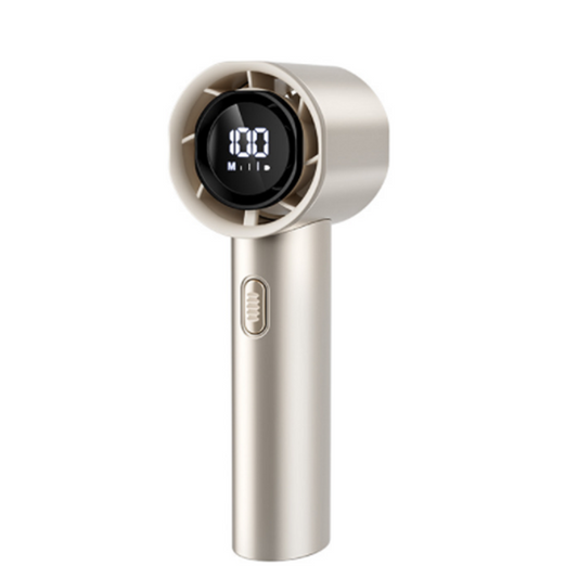 High Speed Handheld Turbo Fan Champagne Gold 3 Adjustable Speeds LED Display Portable Personal Cooling Fan Rechargeable for Travel Office Outdoor