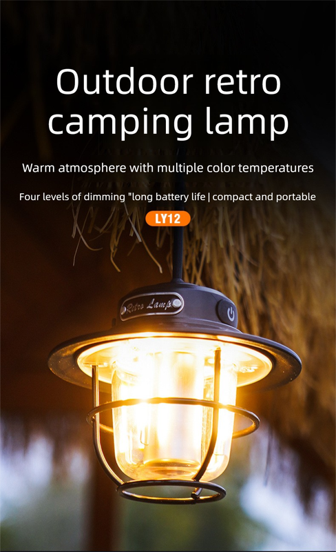 Retro LED Camping Lantern Rechargeable Pinecone Light Dimmable 4 Modes IPX4 Waterproof Hanging Tent Lamp for Outdoor Hiking Fishing Khaki