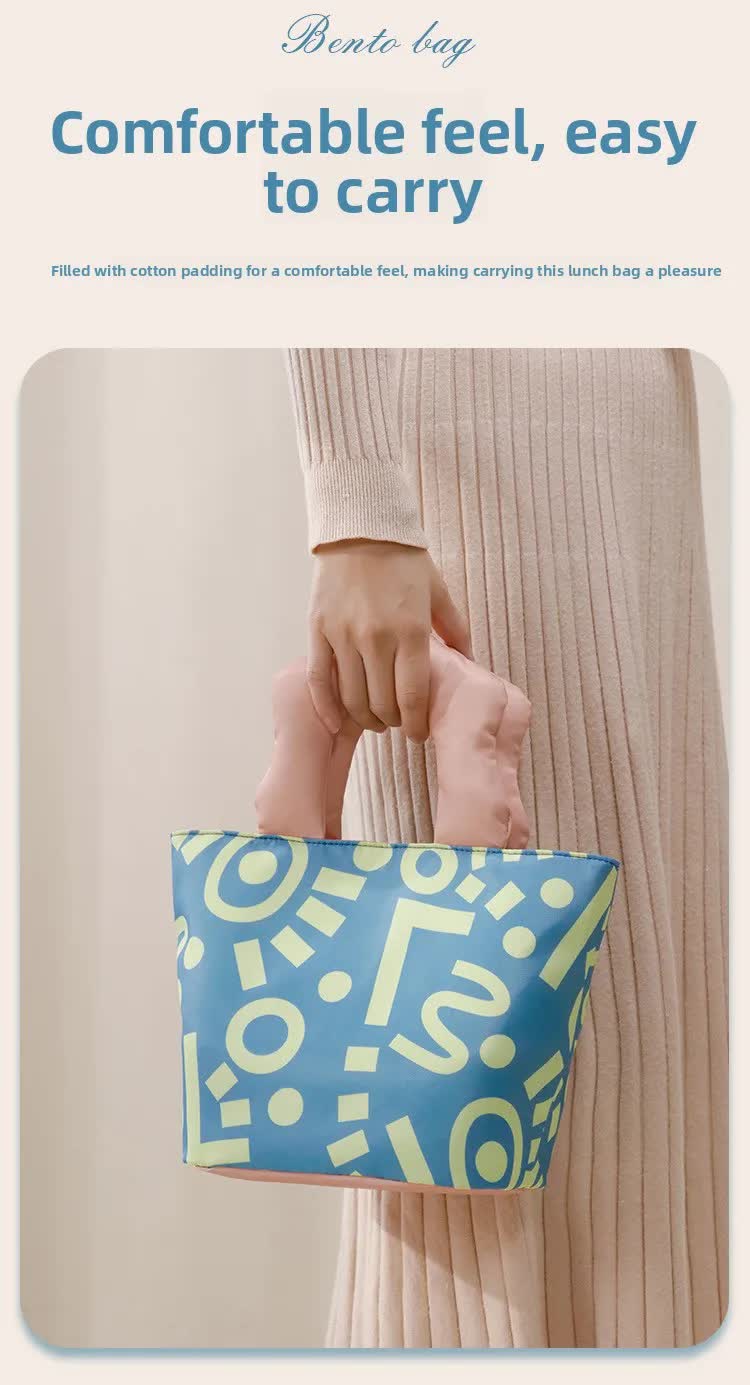 Insulated Lunch Bag Tote Fashion Graffiti Print with Soft Padded Handle Waterproof Thermal Cooler Bento Case for Work School and Picnics Blue with Purple Handle