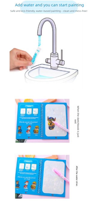 2 PCS Magic Water Colouring Book Reusable Mess Free Painting Set Dinosaur and Flamingo Themes with Refillable Water Pens for Kids Travel Activity and Educational Art
