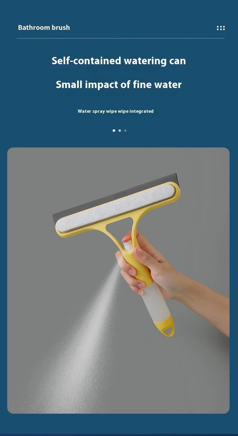 White 3-in-1 Window Squeegee with Built-in Spray Bottle - Dual Sided Sponge Glass Cleaner - Streak Free Tool for Shower Screens, Mirrors & Car Windows