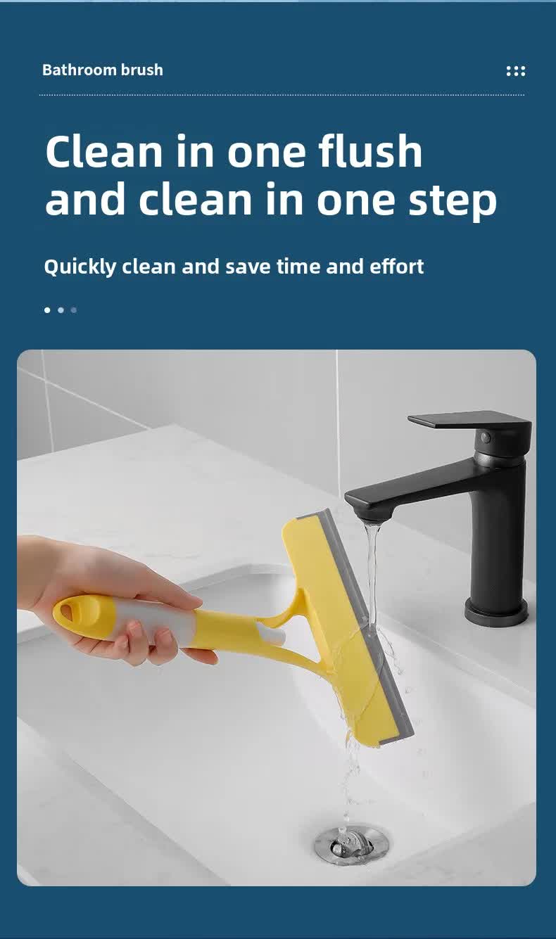 Yellow 3-in-1 Window Squeegee with Built-in Spray Bottle - Dual Sided Sponge Glass Cleaner - Streak Free Tool for Shower Screens, Mirrors & Car Windows