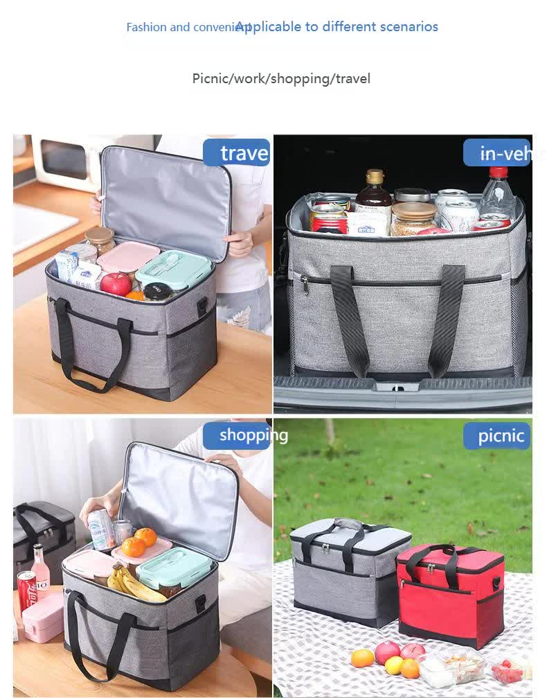 Large 30L Insulated Cooler Bag - Leakproof Thermal Lunch Tote with Shoulder Strap - Heavy Duty Grey Picnic Box for Beach, Camping & Work