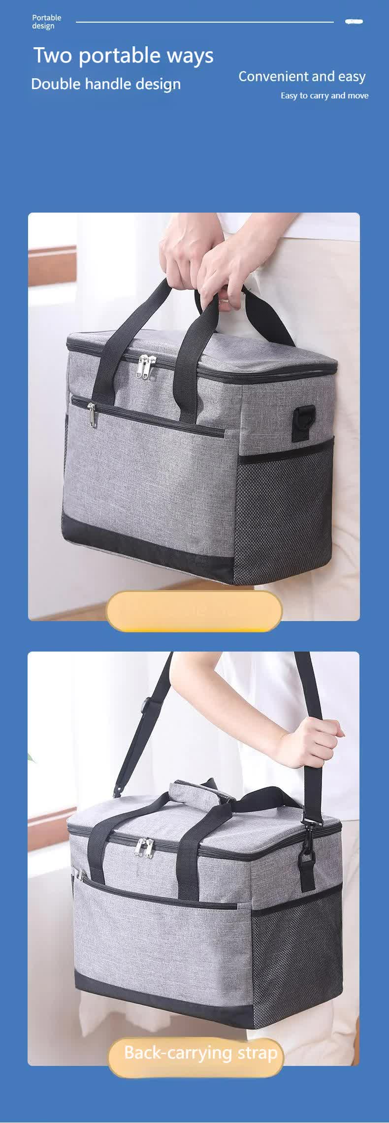 Large 30L Insulated Cooler Bag - Leakproof Thermal Lunch Tote with Shoulder Strap - Heavy Duty Grey Picnic Box for Beach, Camping & Work