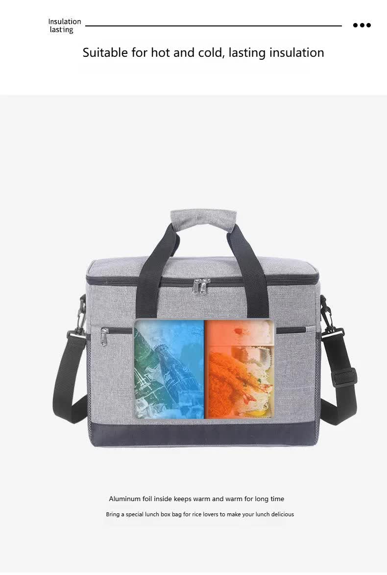 Large 18L Insulated Cooler Bag - Leakproof Thermal Lunch Tote with Shoulder Strap - Heavy Duty Grey Picnic Box for Beach, Camping & Work