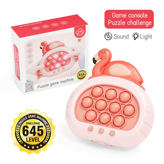 Electronic Fast Push Pop Game - Flamingo Fidget Console with Lights & Sound - 4 Modes Memory & Speed Challenge - Interactive Sensory Toy for Kids 3+ & Travel