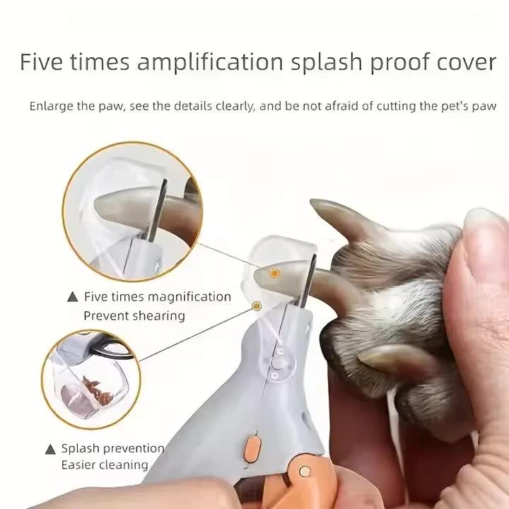 Illuminated Pet Nail Clippers with LED Light & Magnifier - Safety Claw Trimmer for Dogs & Cats - Lightweight Plastic Handle with Nail Catcher - 15cm Grey/Orange