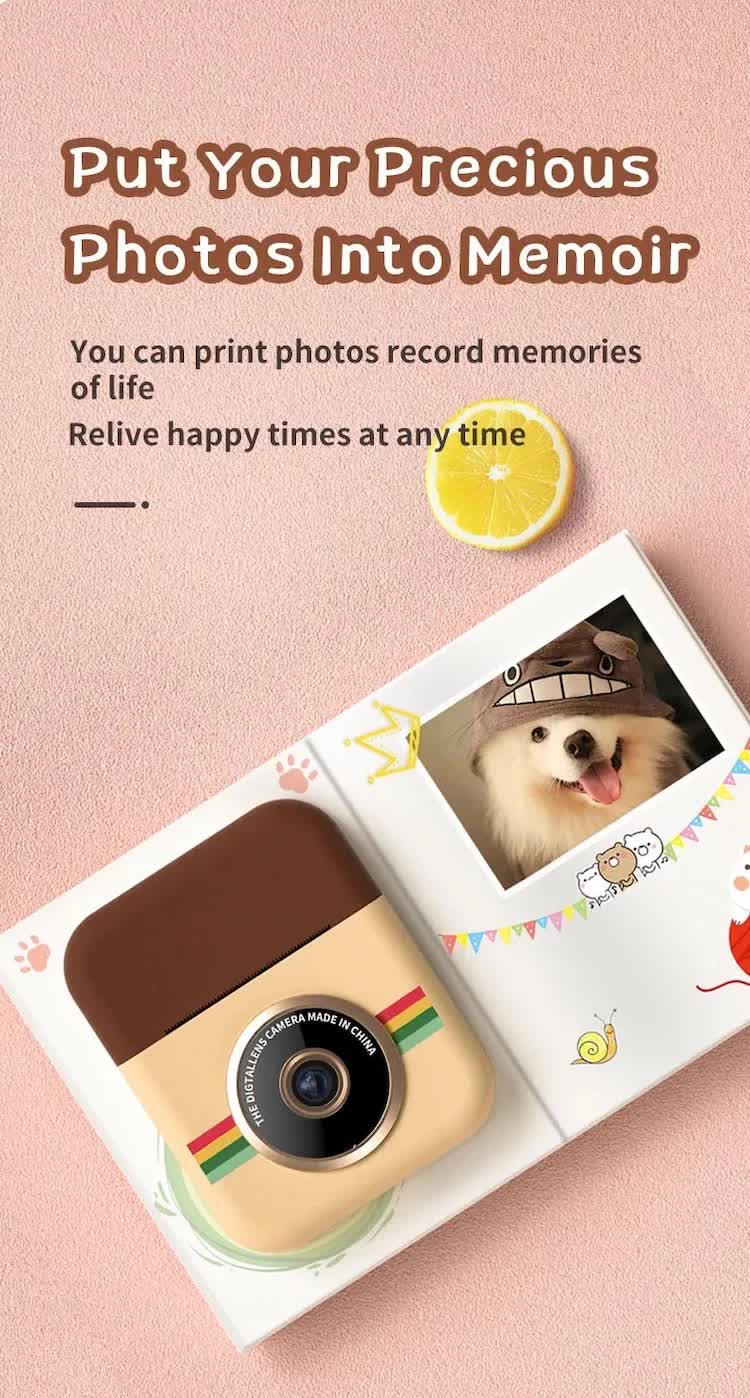Kids Instant Print Camera with 16GB SD Card & 3 Paper Rolls - Retro Thermal Digital Camera & Video Recorder - 1080P Dual Lens Selfie Toy Gift - Brown