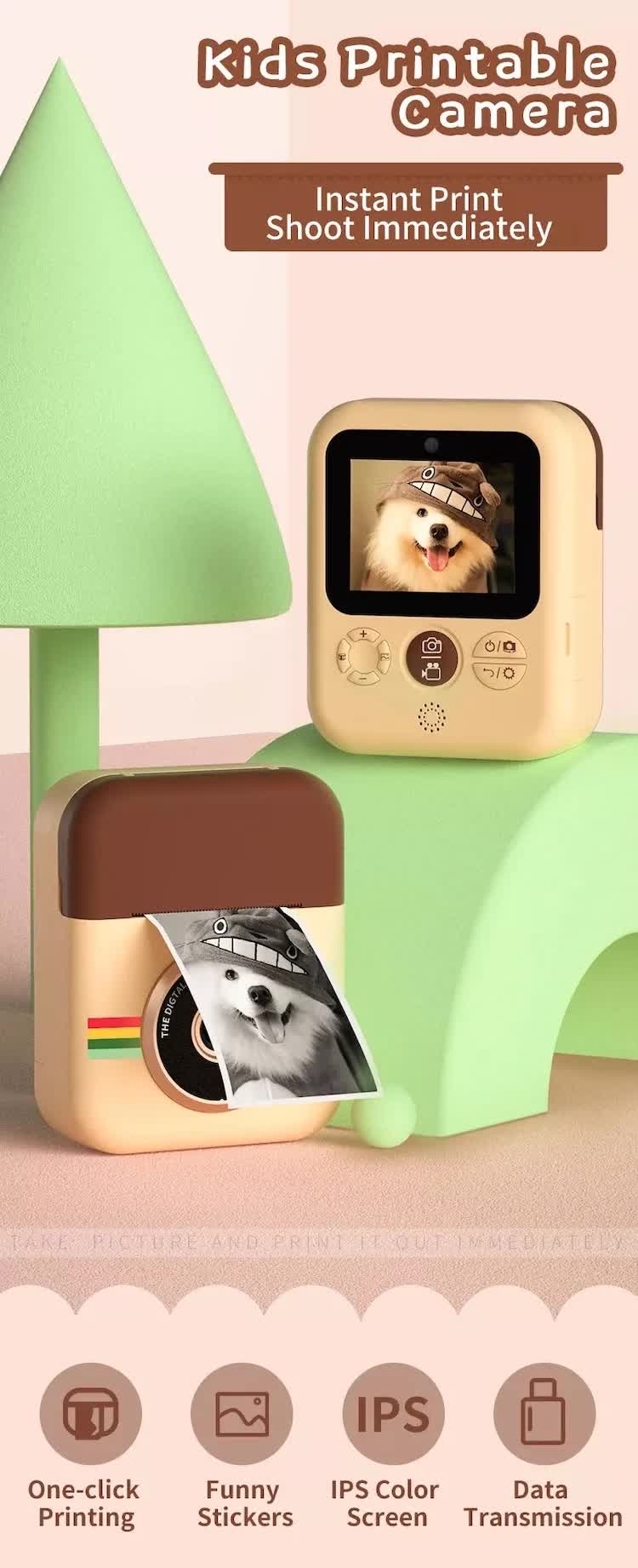 Kids Instant Print Camera with 32GB SD Card & 3 Paper Rolls - Retro Thermal Digital Camera & Video Recorder - 1080P Dual Lens Selfie Toy Gift - Brown