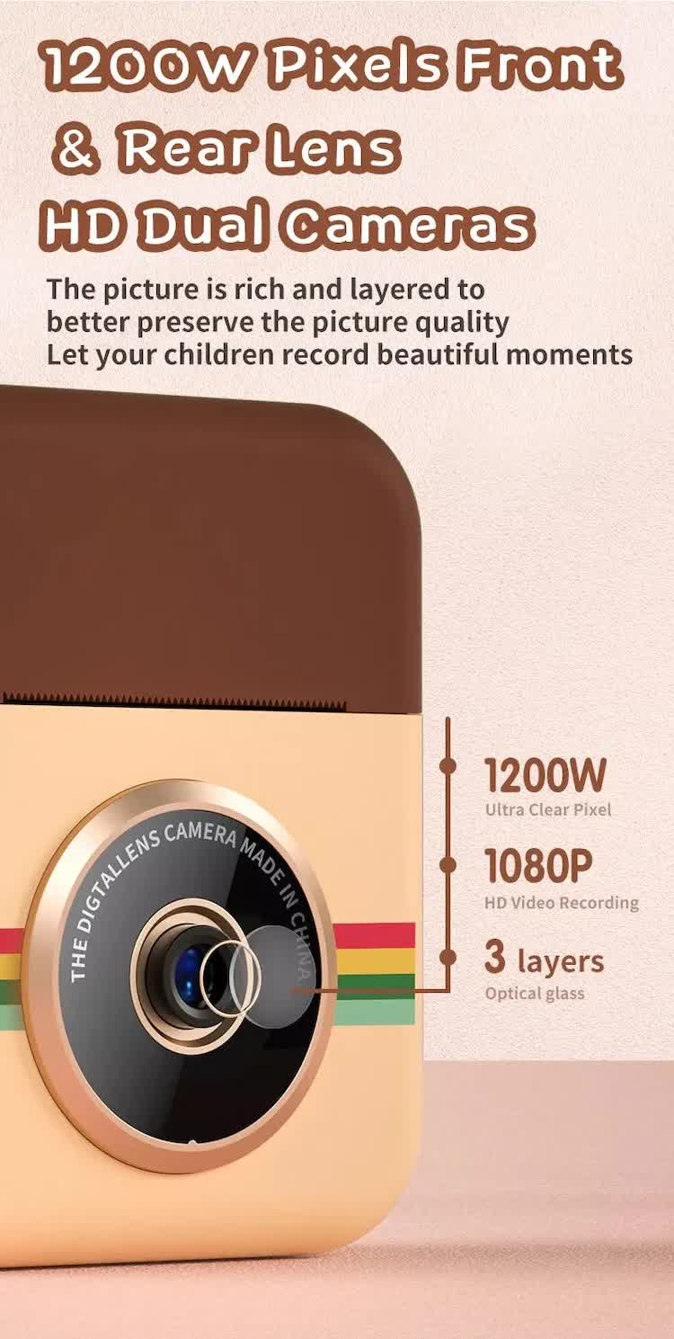 Kids Instant Print Camera with 32GB SD Card & 3 Paper Rolls - Retro Thermal Digital Camera & Video Recorder - 1080P Dual Lens Selfie Toy Gift - Purple