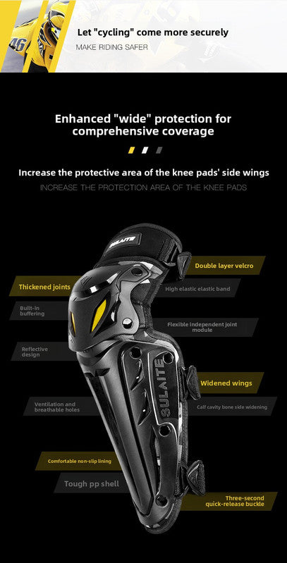Motorcycle Knee Pads Shin Guards Long PP Shell Protective Gear for Motocross Dirt Bike Racing Quick Release Adjustable Side Protection Black