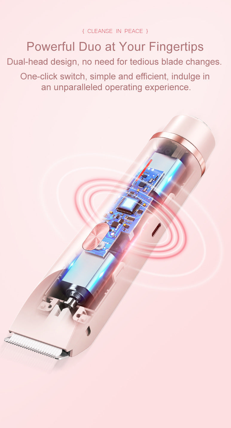 2-in-1 Electric Lady Shaver & Bikini Trimmer Dual Head Waterproof Wet & Dry Body Hair Remover Cordless Razor for Face Legs Underarms White