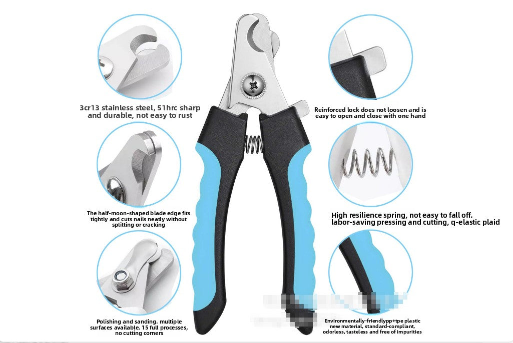 Pet Nail Clippers & File Set for Small Dogs Cats Stainless Steel Claw Trimmer with Safety Guard Non-Slip Handle Grooming Tool Black & Blue