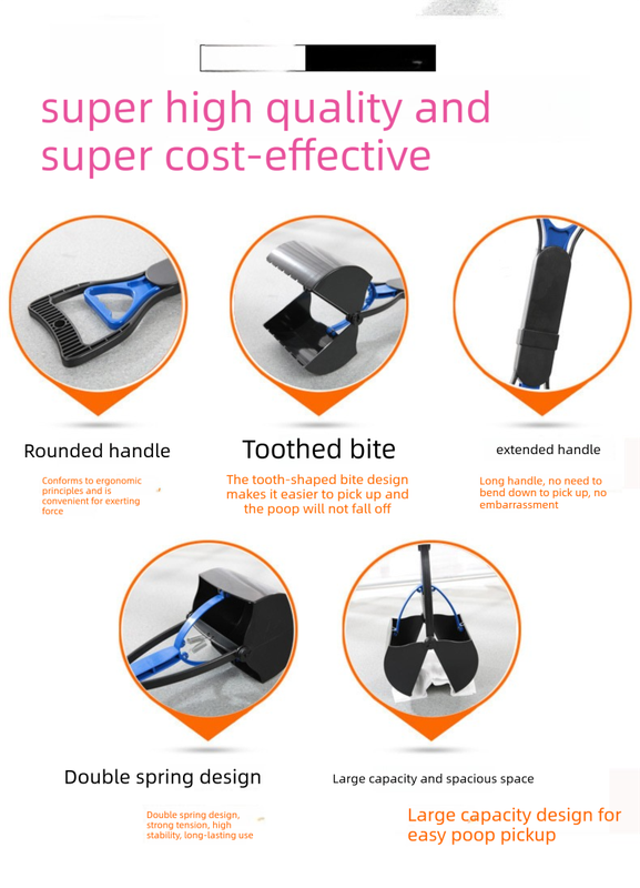 Portable Pet Pooper Scooper 28cm Handheld Dog Waste Jaw Claw Picker with Bone Dispenser & Waste Bags Pink