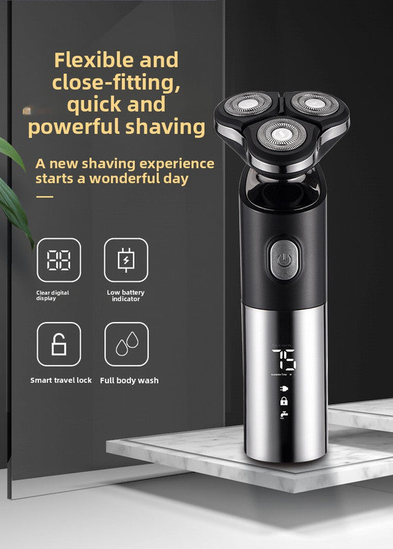 Men's 4-in-1 Electric Shaver Grooming Kit 3D Rotary Razor with Nose Trimmer Hair Clipper Facial Brush Wet & Dry Waterproof Black