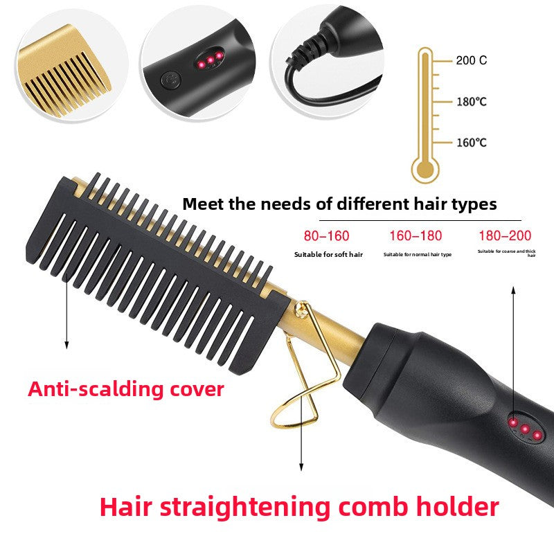 2-in-1 Electric Hot Comb Hair Straightener & Curler Titanium Alloy Heating Fast Heat Up Anti-Scald Pressing Comb with AU Plug Gradient Colour