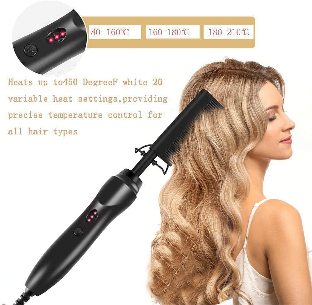 Electric Hot Comb Hair Straightener & Curler Titanium Alloy Fast Heat Wet Dry Styling Tool White Gold AU Plug