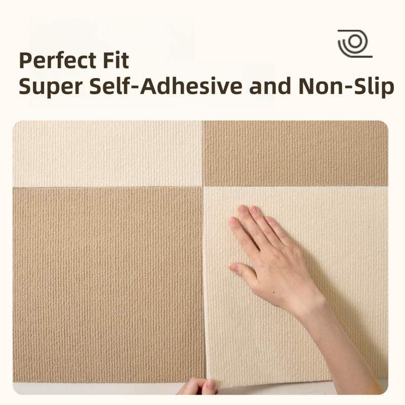 16 Pack Off-White Durable & Soft Self-Adhesive Carpet Tiles(30x30cm) - Interlocking Non-Slip Square Floor Mat for Bedroom, Office & Living Room