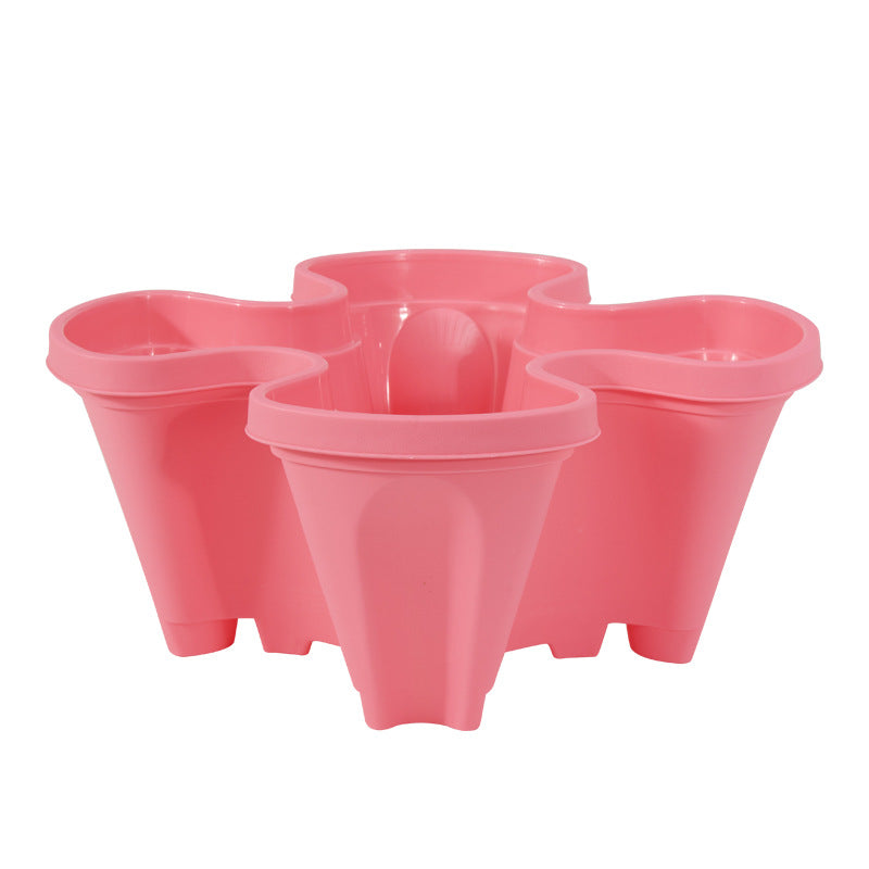 Pink 3-Tier Stackable Strawberry & Vegetable Planter with Mobile Wheel Tray - Space-Saving Vertical Gardening System