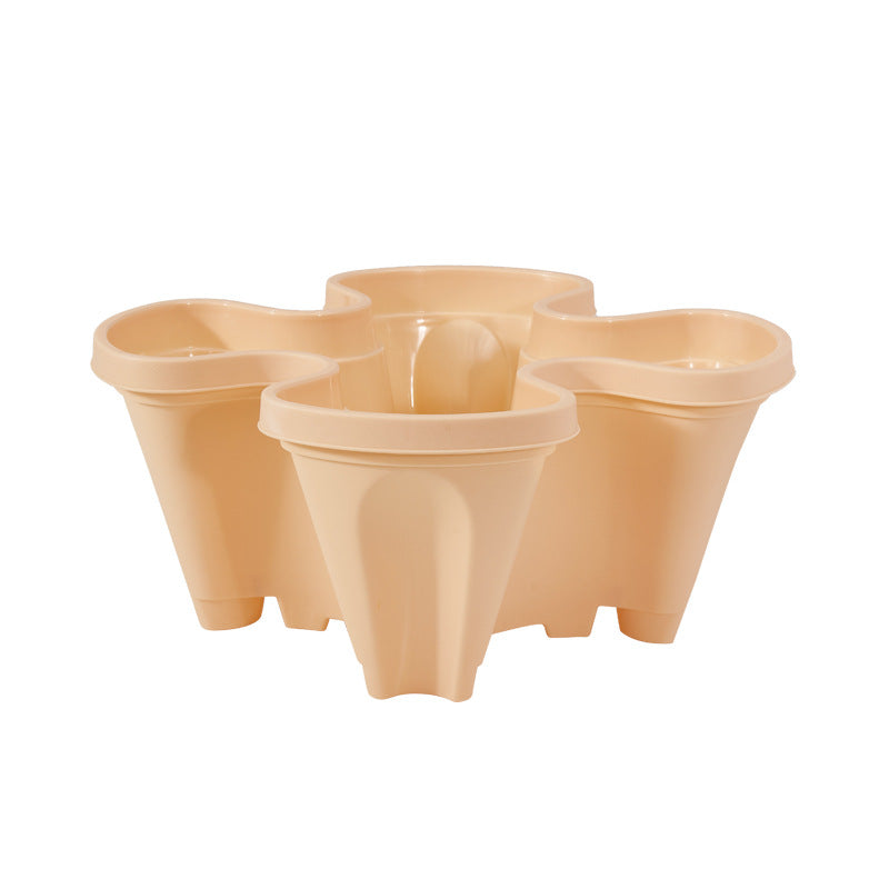Beige 3-Tier Stackable Strawberry & Vegetable Planter with Mobile Wheel Tray - Space-Saving Vertical Gardening System