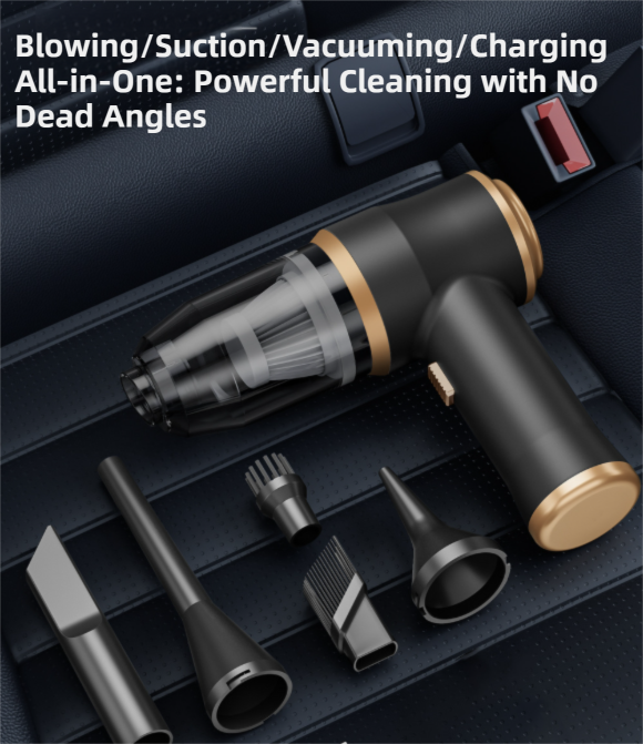 4-in1 Green Wireless Compact Handheld Car Vacuum Cleaner & Air Duster  with 5 Nozzles/Brushes- 5300 Pa High Power Blower/Suction Tool for Auto, Home & Office