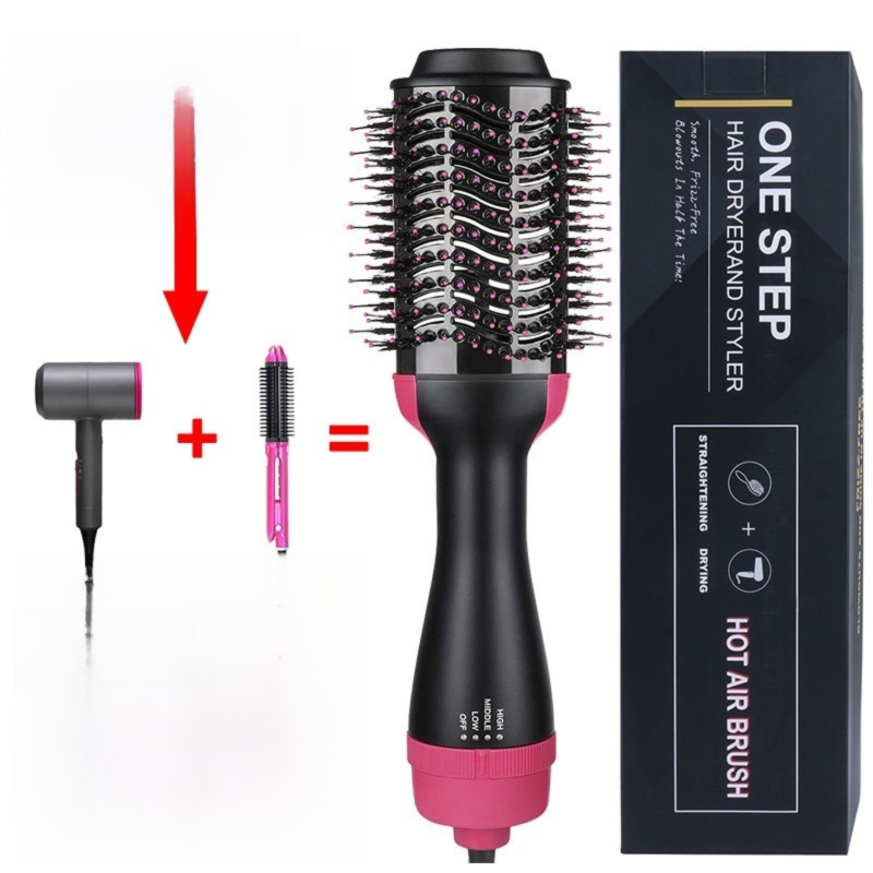 2-in-1 Black-Green Negative Ion Hot Air Styler Brush - 7-Level Temp & 3-Gear Speed, Fast Drying Blow Dryer & Volumizing Straight/Curling Comb