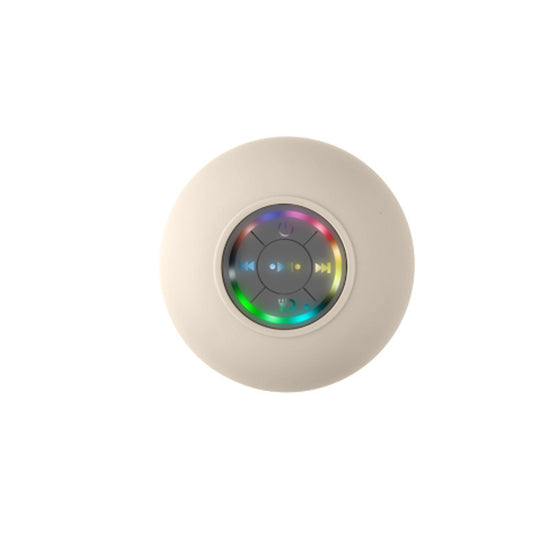 White IPX4 Waterproof Portable Bluetooth Shower Speaker with Suction Cup & LED Light - Multi-Use As Phone Stand, Built-in Mic for Hands-Free Calling