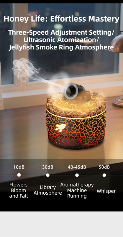 176 Black Simulation Turret Diffuser & Humidifier - Smart Timer Ultrasonic Mister with Volcano Lava Crack Shell and Colorful Light