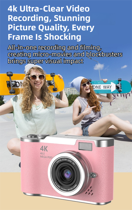 Brown 4K Compact Digital CCD Camera for Vlogging & Students - Portable Point and Shoot with 2.4-inch Rotating Screen, 8X Optical Zoom, and Anti-Shake