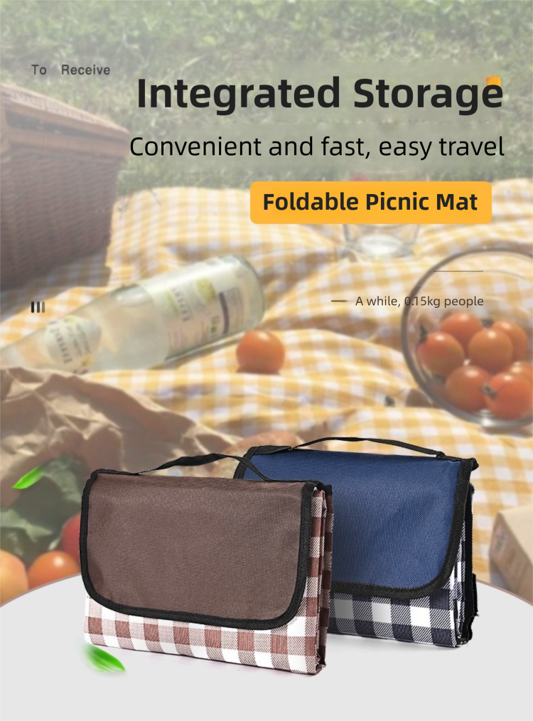 Green Leaf Pattern Foldable Waterproof & Moisture-Proof Picnic Blanket 150x100CM - 600D Three-Layer Composite Oxford Extra Large Mat for Beach & Camping