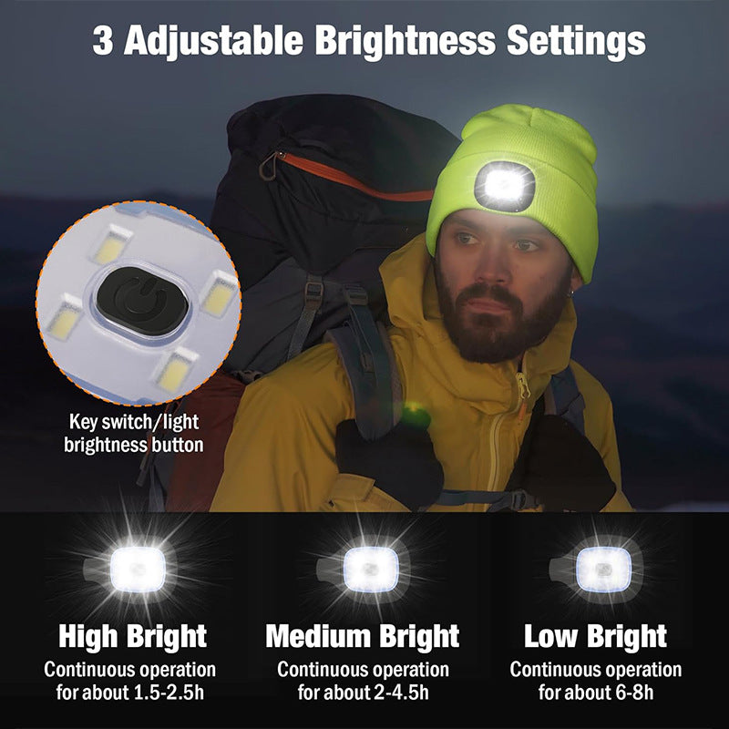Orange Removable LED Bluetooth Headphone Beanie - Washable Knit Hat with 3-Level LED Illumination & Stereo Sound, USB Rechargeable